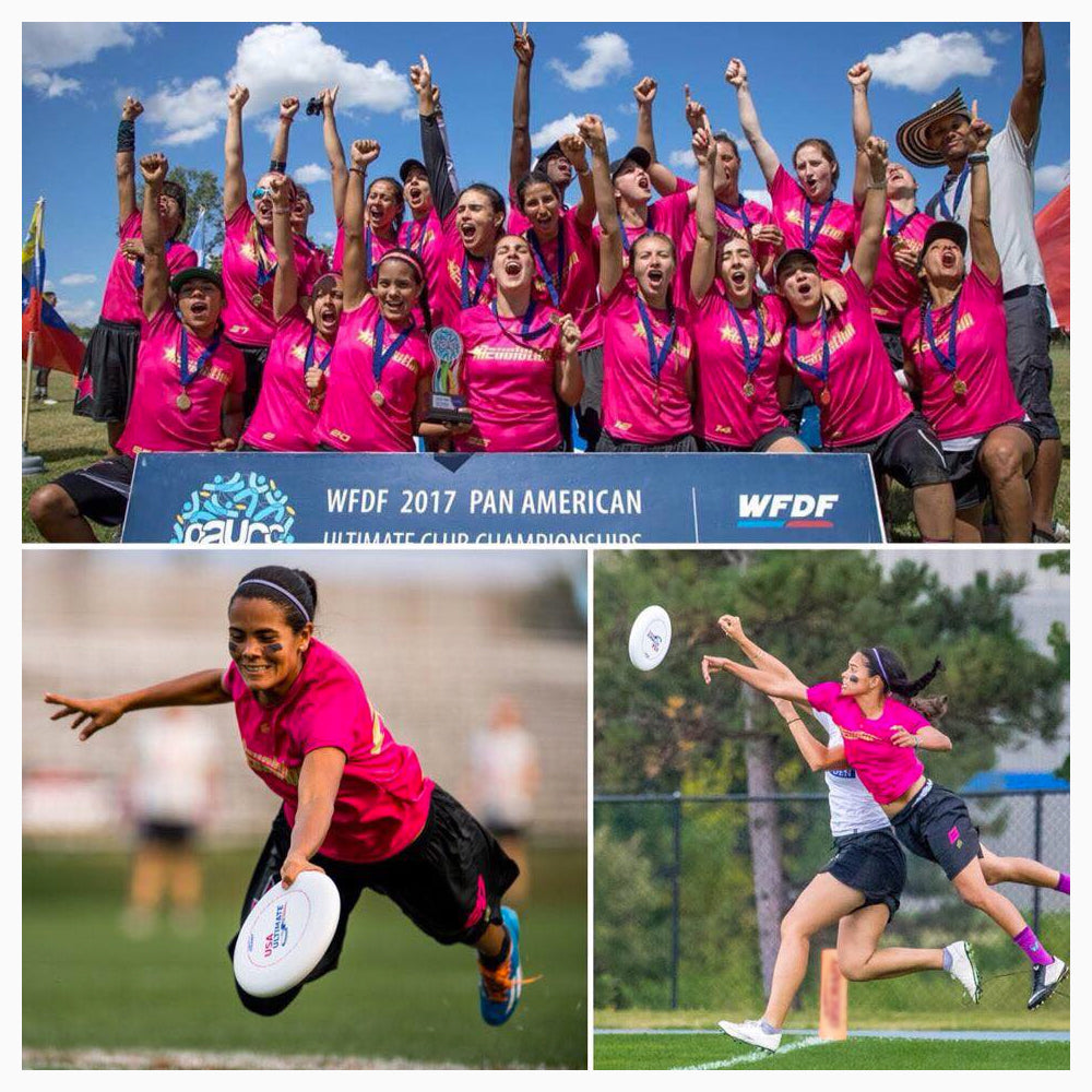 ARIA professional official ultimate flying disc for the sport commonly known as 'ultimate frisbee' colombia medellin revolution national champions manuela cardenas valeria twins