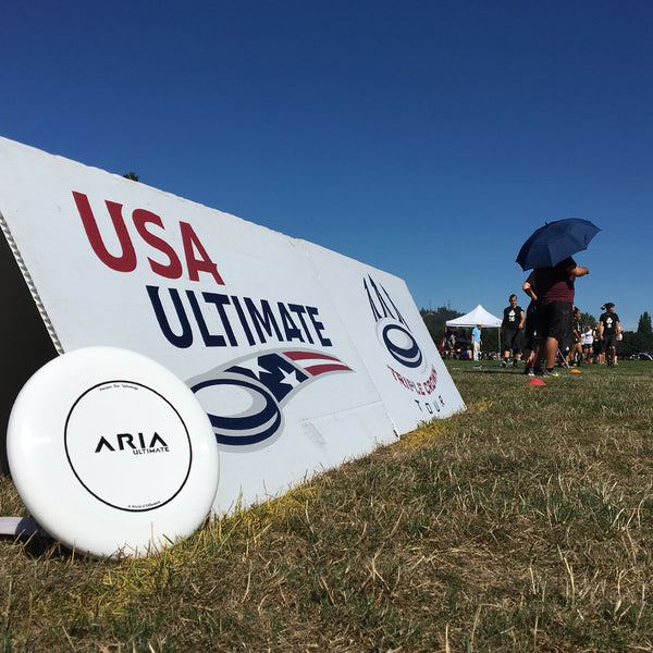 ARIA professional official ultimate flying disc for the sport commonly known as 'ultimate frisbee' original logo print design USA Ultimate usau official partner pro flight triple crown tour
